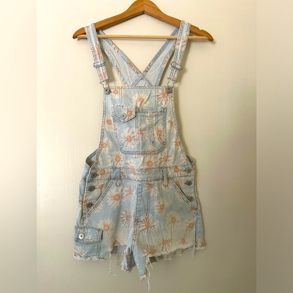 No Boundaries Pants - No Boundaries Light Blue Floral Denim Overalls